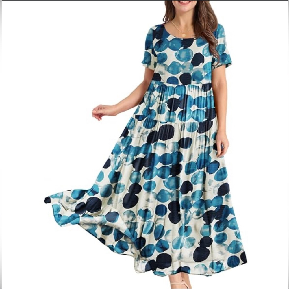 Yesno Blue Polka Dot 100% Cotton Maxi Dress. Size Medium.